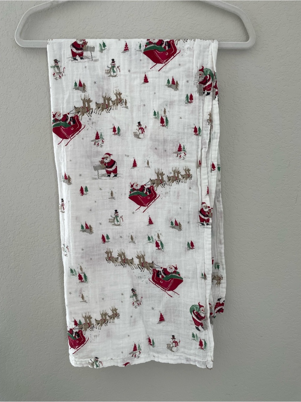Pottery Barn Baby Blanket Muslin Santa Christmas Holiday Wrap Organic Cotton